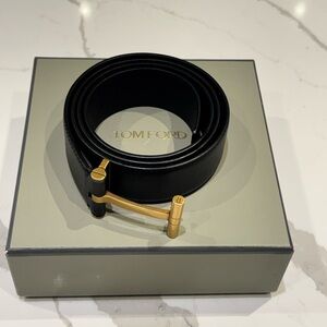 Tom Ford Black Leather Belt with Gold Buckle